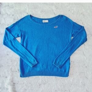 Hollister Soft Crew Neck Blue Y2K Cotton Mix Sweater Size Small.